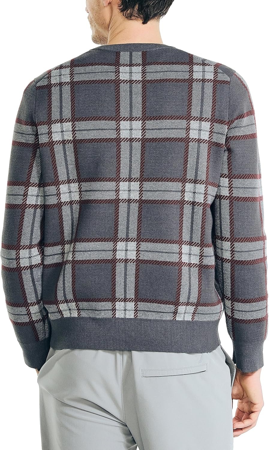 image:imageNautica Mens Nautica Navtech Plaid Jacquard Crewneck SweaterCarbon