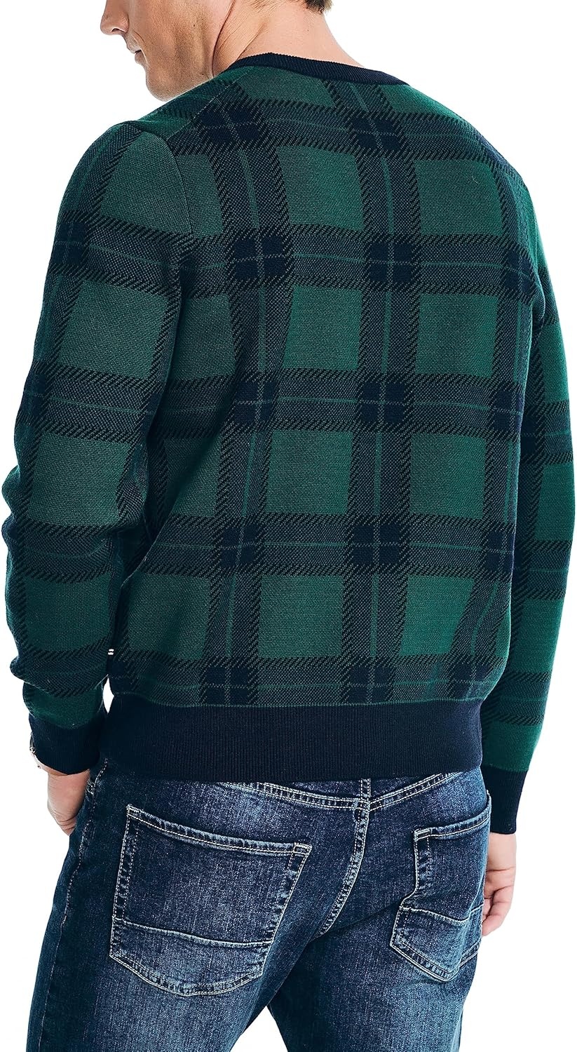 image:imageNautica Mens Nautica Navtech Plaid Jacquard Crewneck SweaterNavy Seas