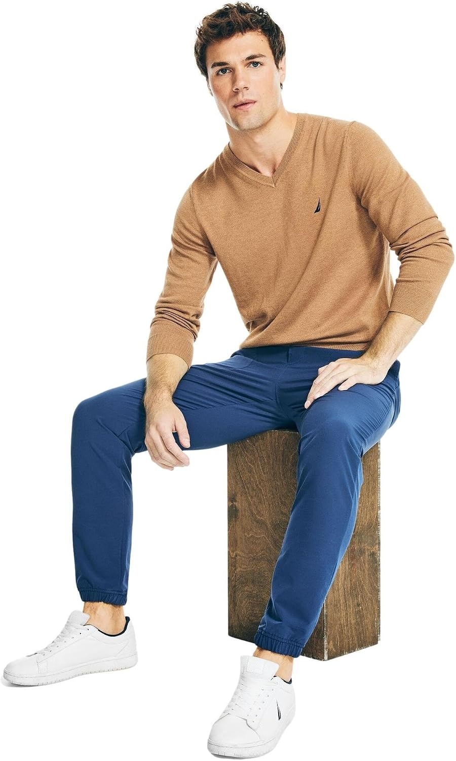 image:imageNautica Mens Nautica Navtech VNeck SweaterCamel Heather