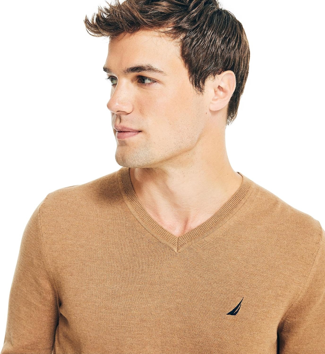 image:imageNautica Mens Nautica Navtech VNeck SweaterCamel Heather