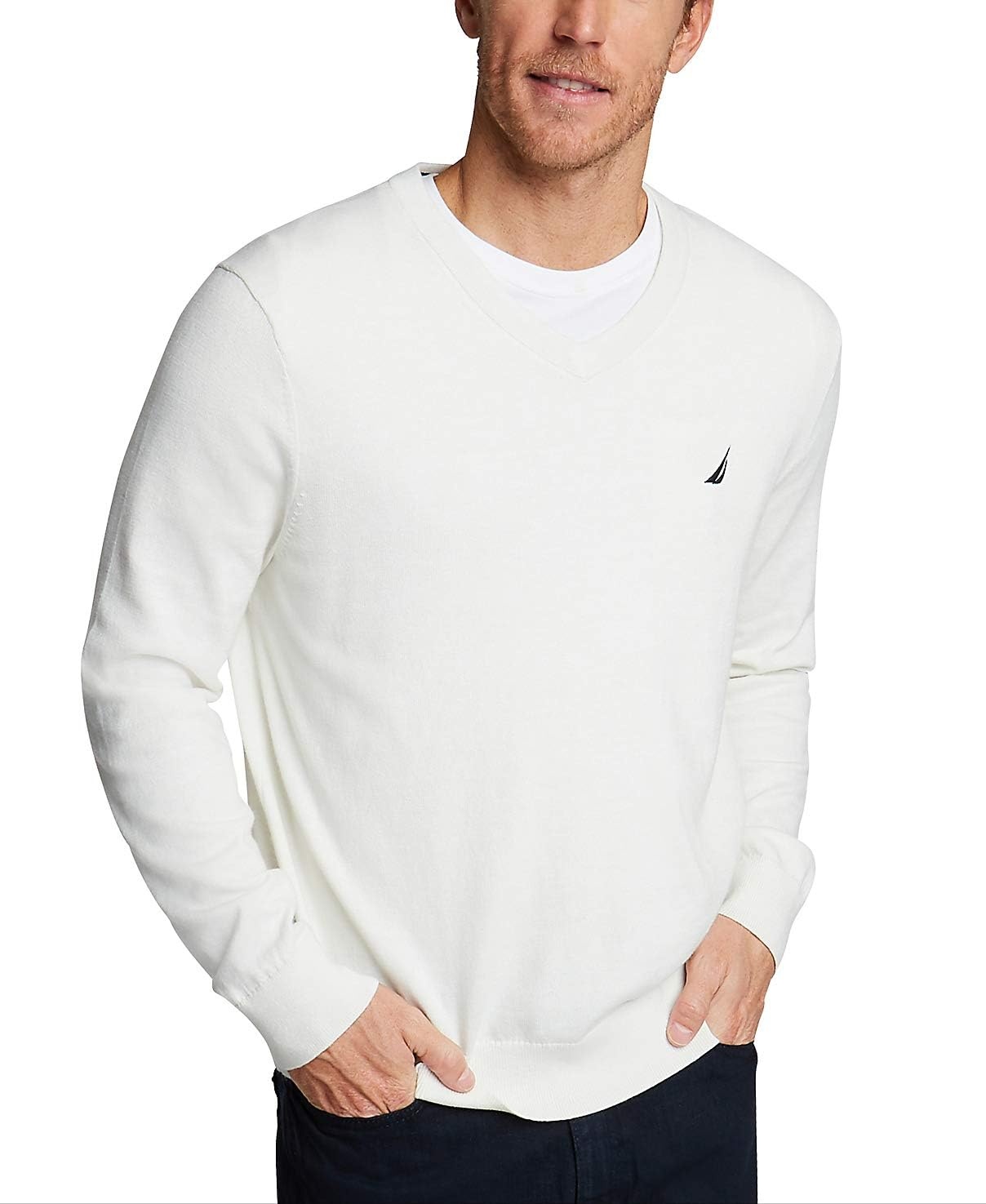image:imageNautica Mens Nautica Navtech VNeck SweaterMarshmallow