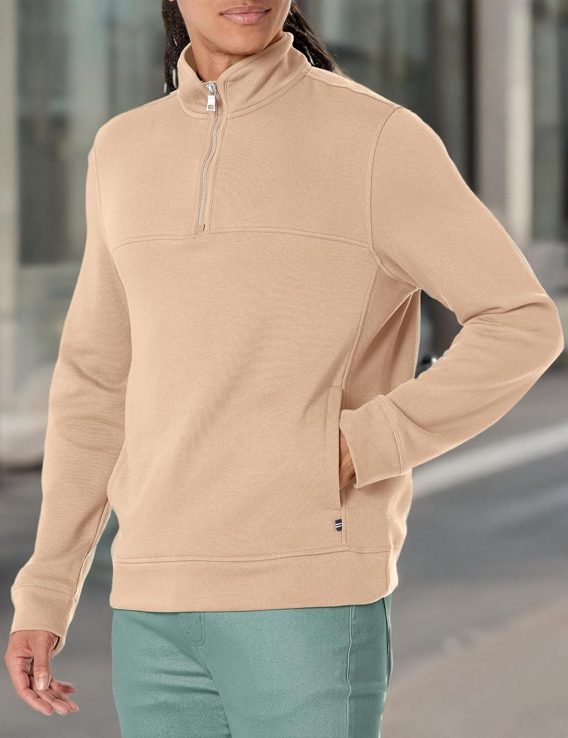 image:imageNautica Mens Nautica Quarterzip SweatshirtMilitary Tan