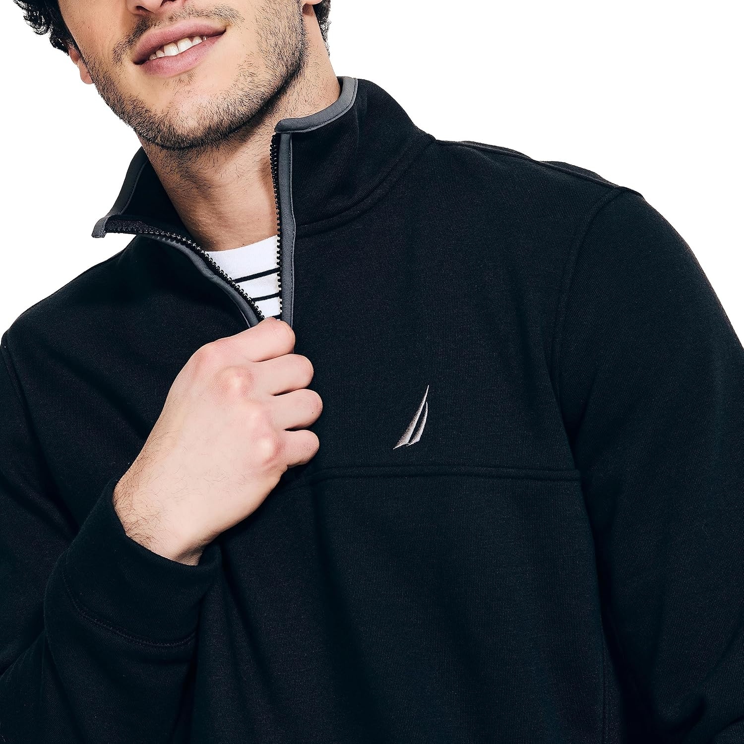 image:imageNautica Mens Nautica Quarterzip SweatshirtTrue Black