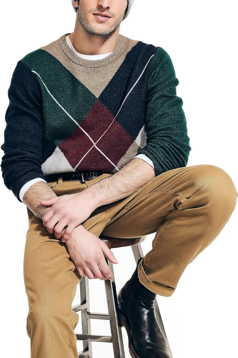 image:imageNautica Mens Nautica Sustainably Crafted Argyle Crewneck SweaterNavy Seas