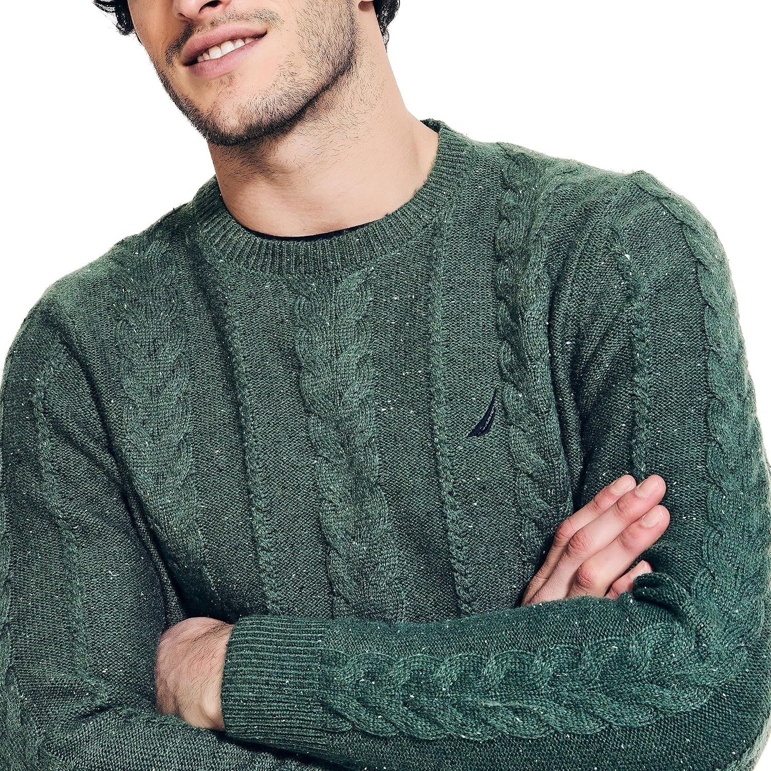 image:imageNautica Mens Nautica Sustainably Crafted CableKnit Crewneck SweaterArtic Fern