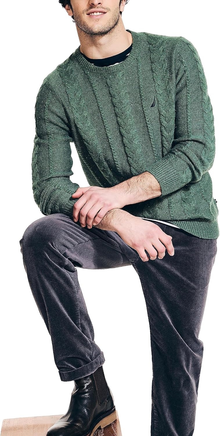 image:imageNautica Mens Nautica Sustainably Crafted CableKnit Crewneck SweaterArtic Fern
