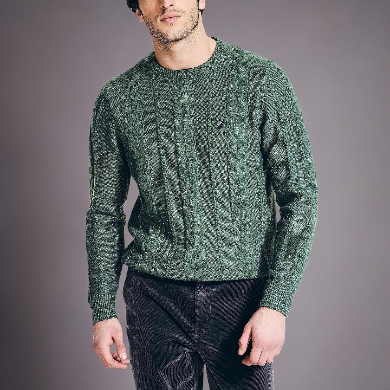 image:imageNautica Mens Nautica Sustainably Crafted CableKnit Crewneck SweaterArtic Fern