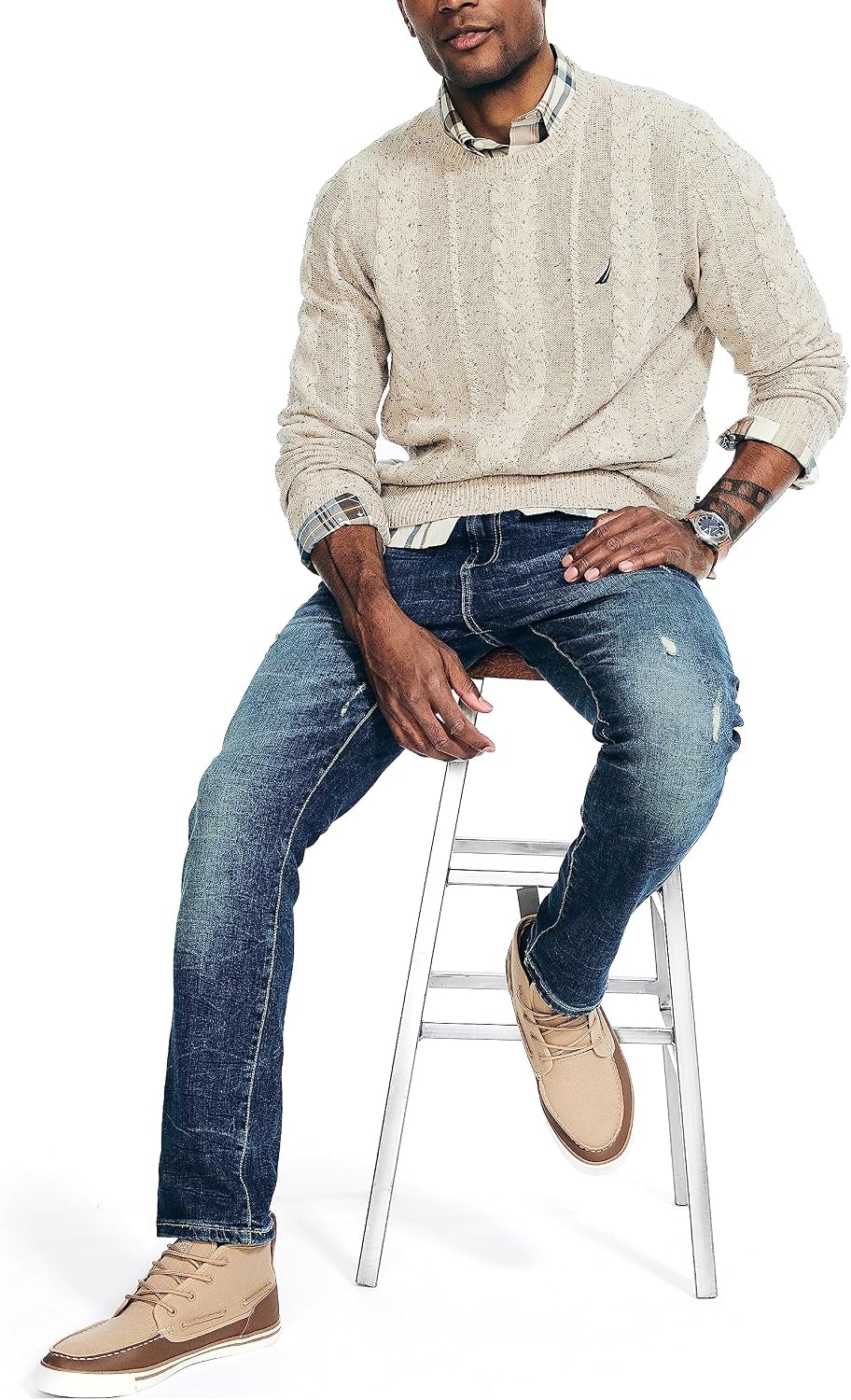 image:imageNautica Mens Nautica Sustainably Crafted CableKnit Crewneck SweaterOatmeal