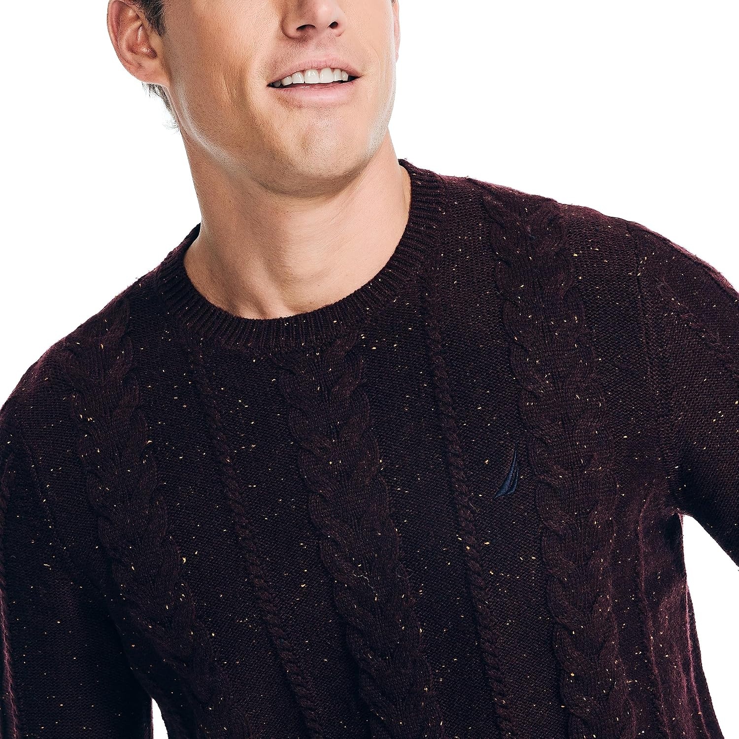 image:imageNautica Mens Nautica Sustainably Crafted CableKnit Crewneck SweaterShipwreck Burgundy