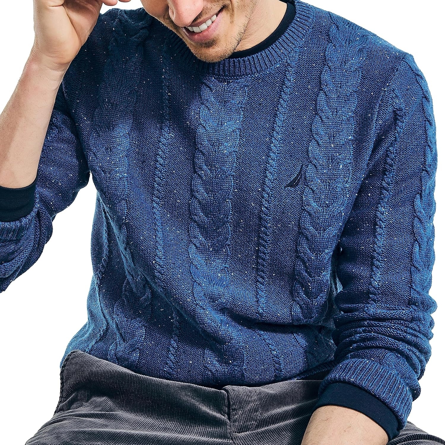 image:imageNautica Mens Nautica Sustainably Crafted CableKnit Crewneck SweaterUnion Blue