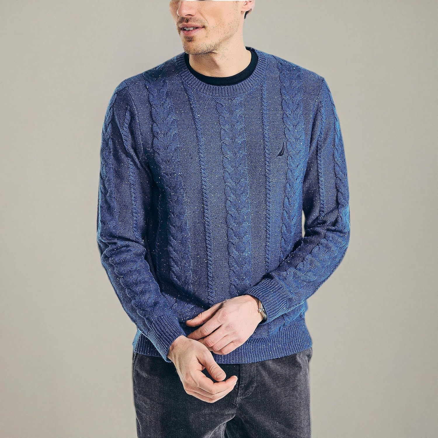 image:imageNautica Mens Nautica Sustainably Crafted CableKnit Crewneck SweaterUnion Blue