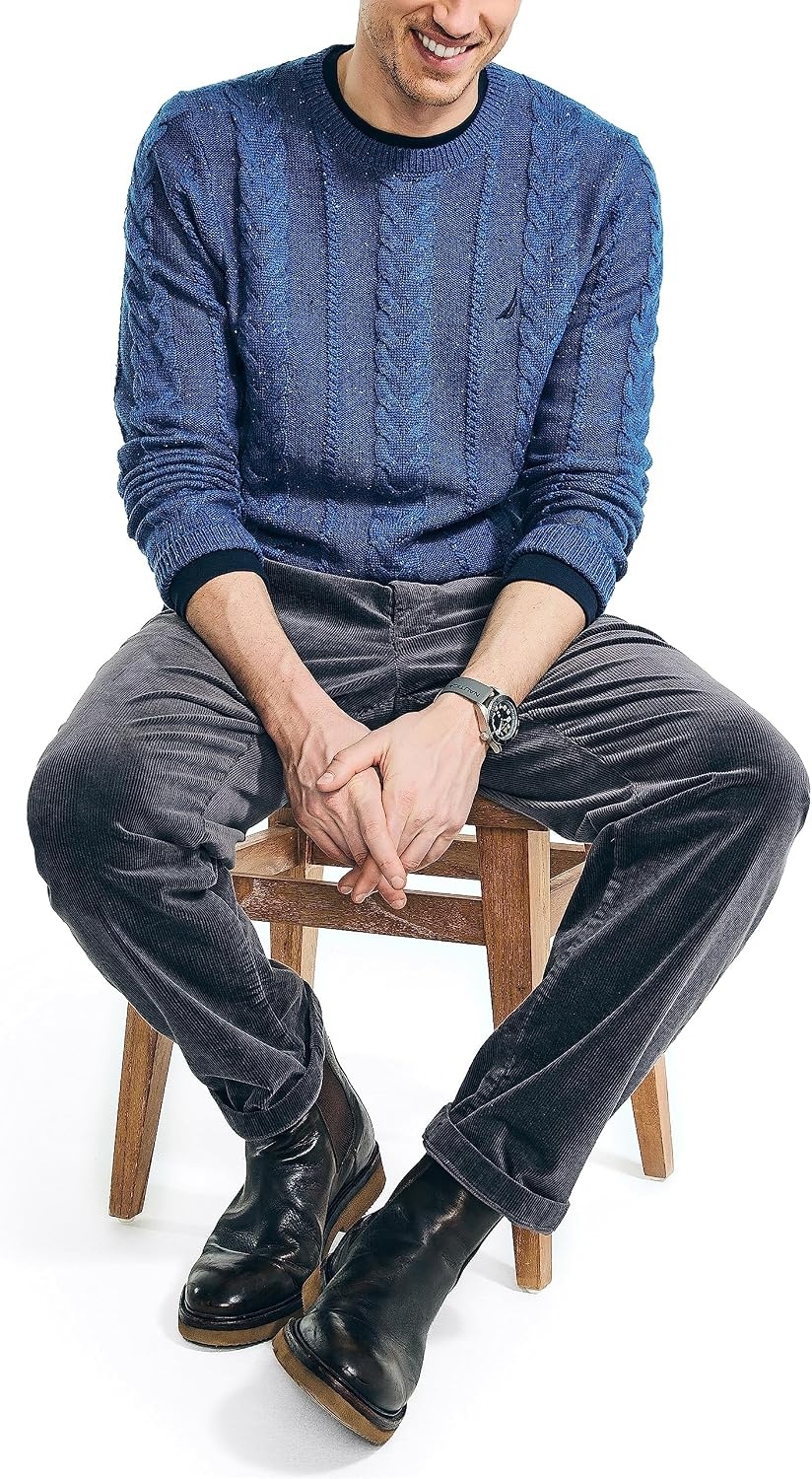 image:imageNautica Mens Nautica Sustainably Crafted CableKnit Crewneck SweaterUnion Blue