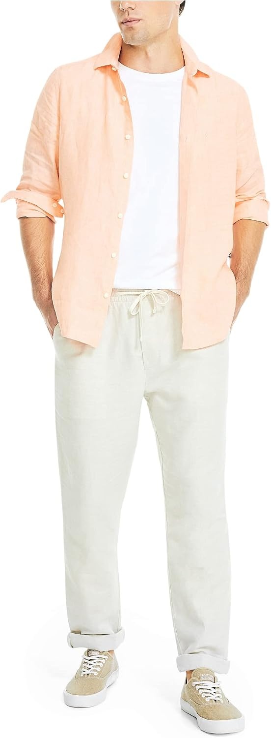 image:imageNautica Mens Nautica Sustainably Crafted Classic Fit Linen ShirtCoral Reef