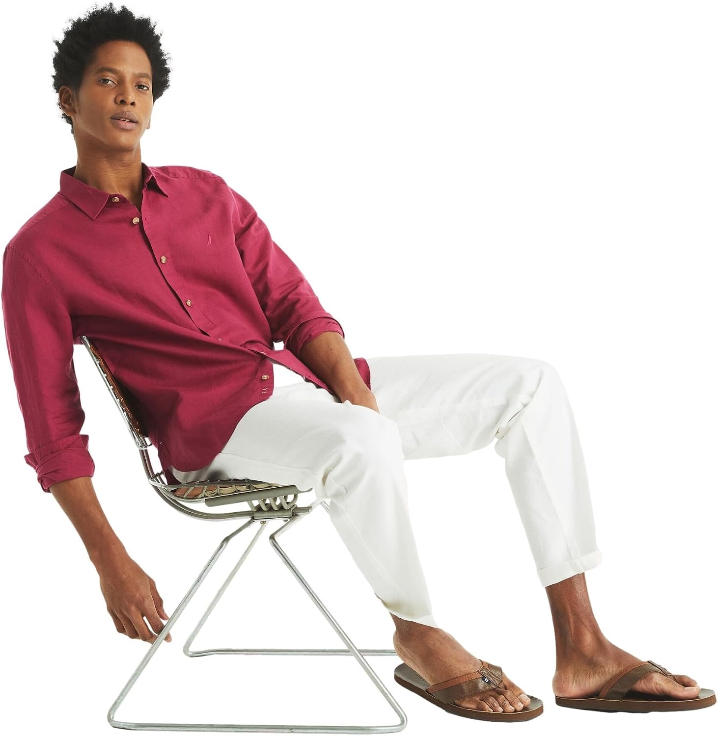 image:imageNautica Mens Nautica Sustainably Crafted Classic Fit Linen ShirtDeck Crimson Sunst