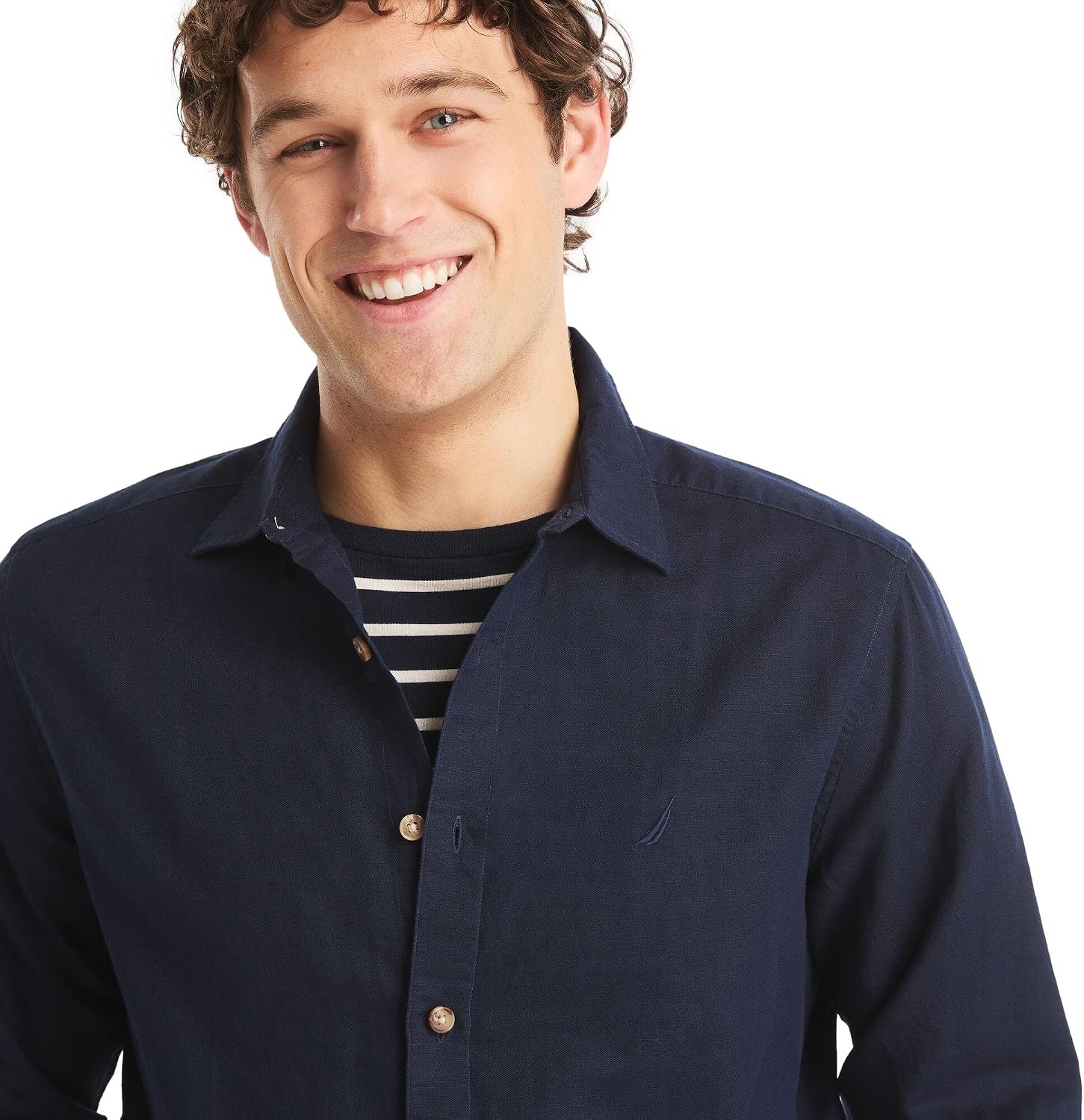 image:imageNautica Mens Nautica Sustainably Crafted Classic Fit Linen ShirtDeck Navy Seas