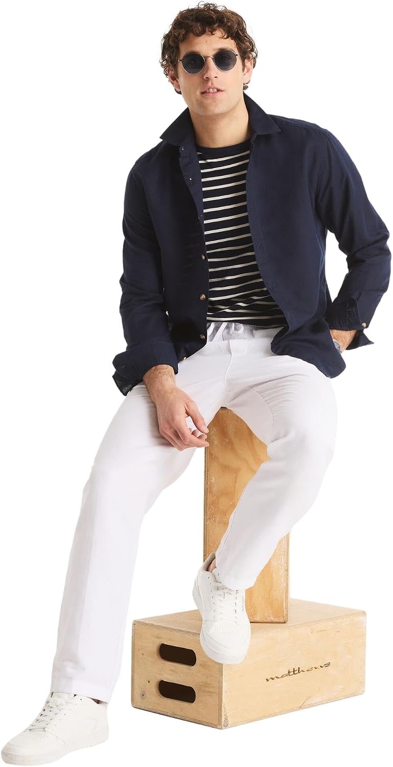 image:imageNautica Mens Nautica Sustainably Crafted Classic Fit Linen ShirtDeck Navy Seas