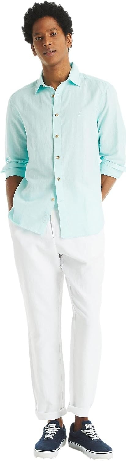 image:imageNautica Mens Nautica Sustainably Crafted Classic Fit Linen ShirtDeck Seawater Blue