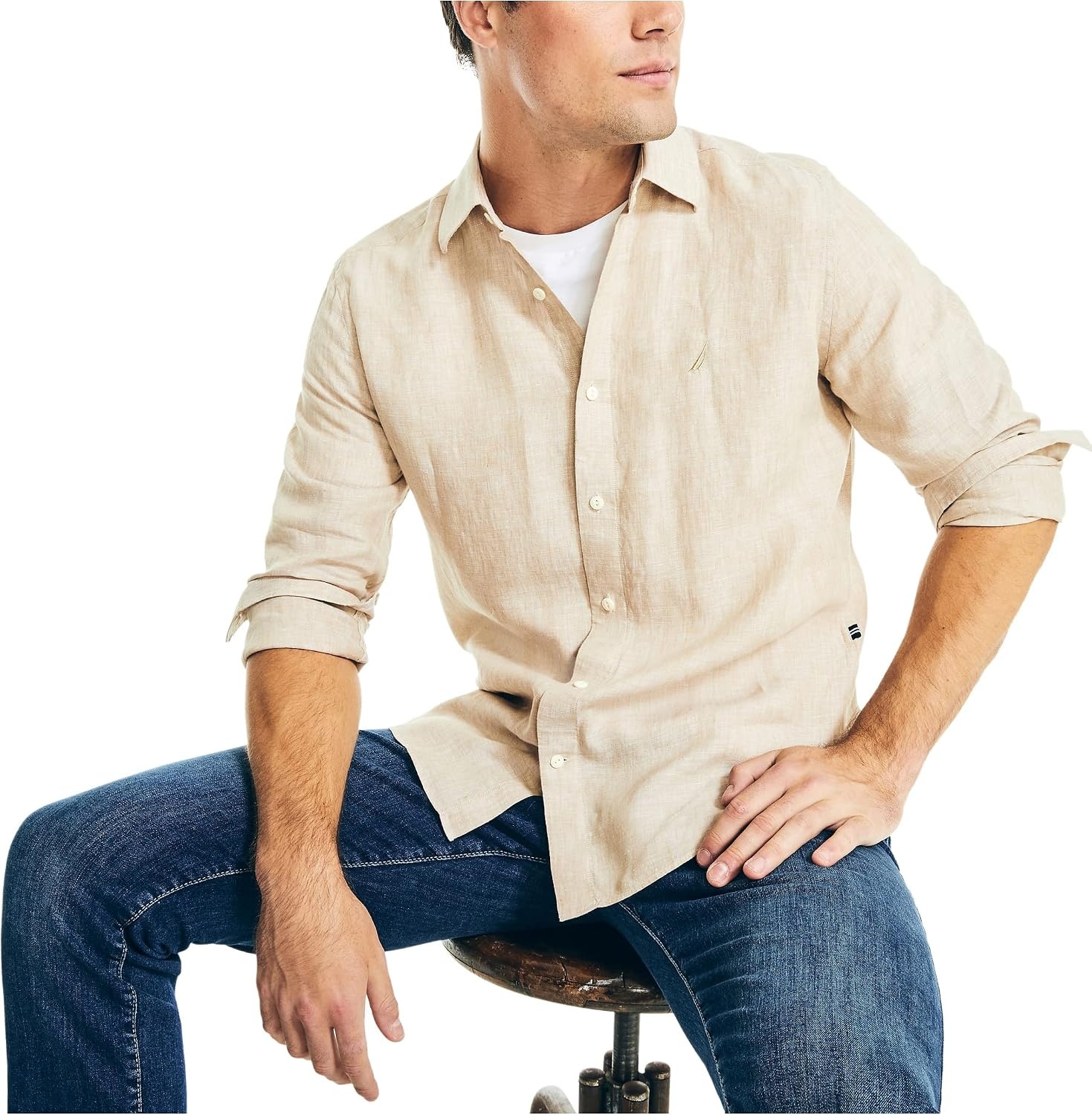image:imageNautica Mens Nautica Sustainably Crafted Classic Fit Linen ShirtSandy Bar