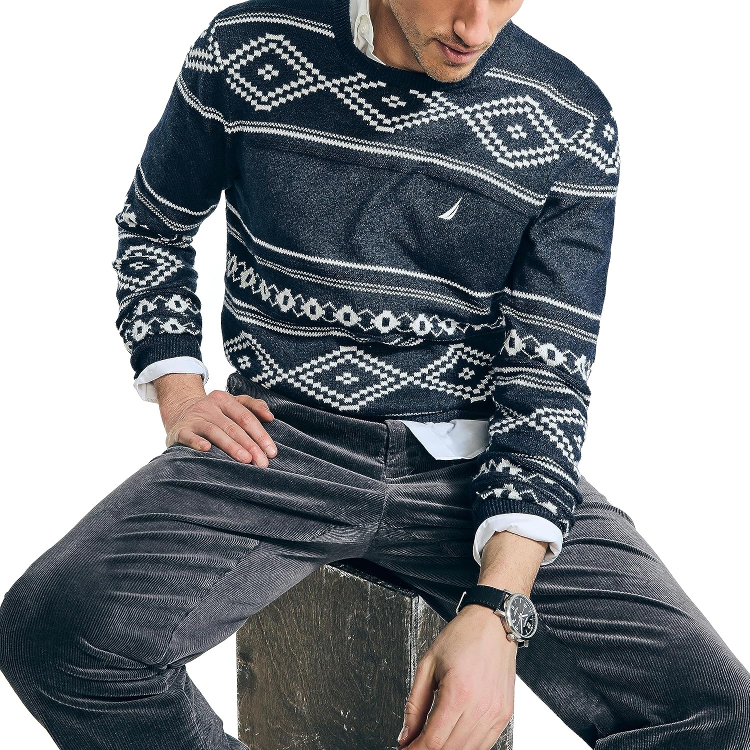 image:imageNautica Mens Nautica Sustainably Crafted Fair Isle Crewneck SweaterNavy Seas