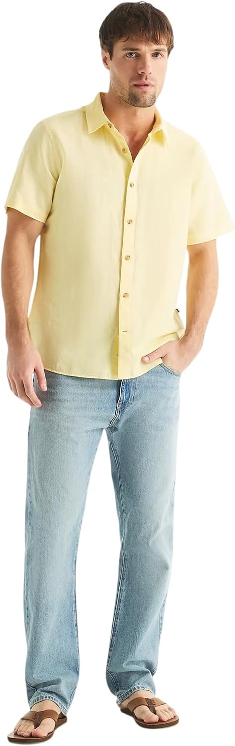 image:imageNautica Mens Nautica Sustainably Crafted Linen ShortSleeve ShirtCorn