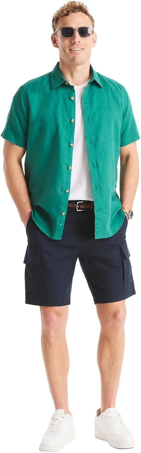 image:imageNautica Mens Nautica Sustainably Crafted Linen ShortSleeve ShirtGreen Leaf