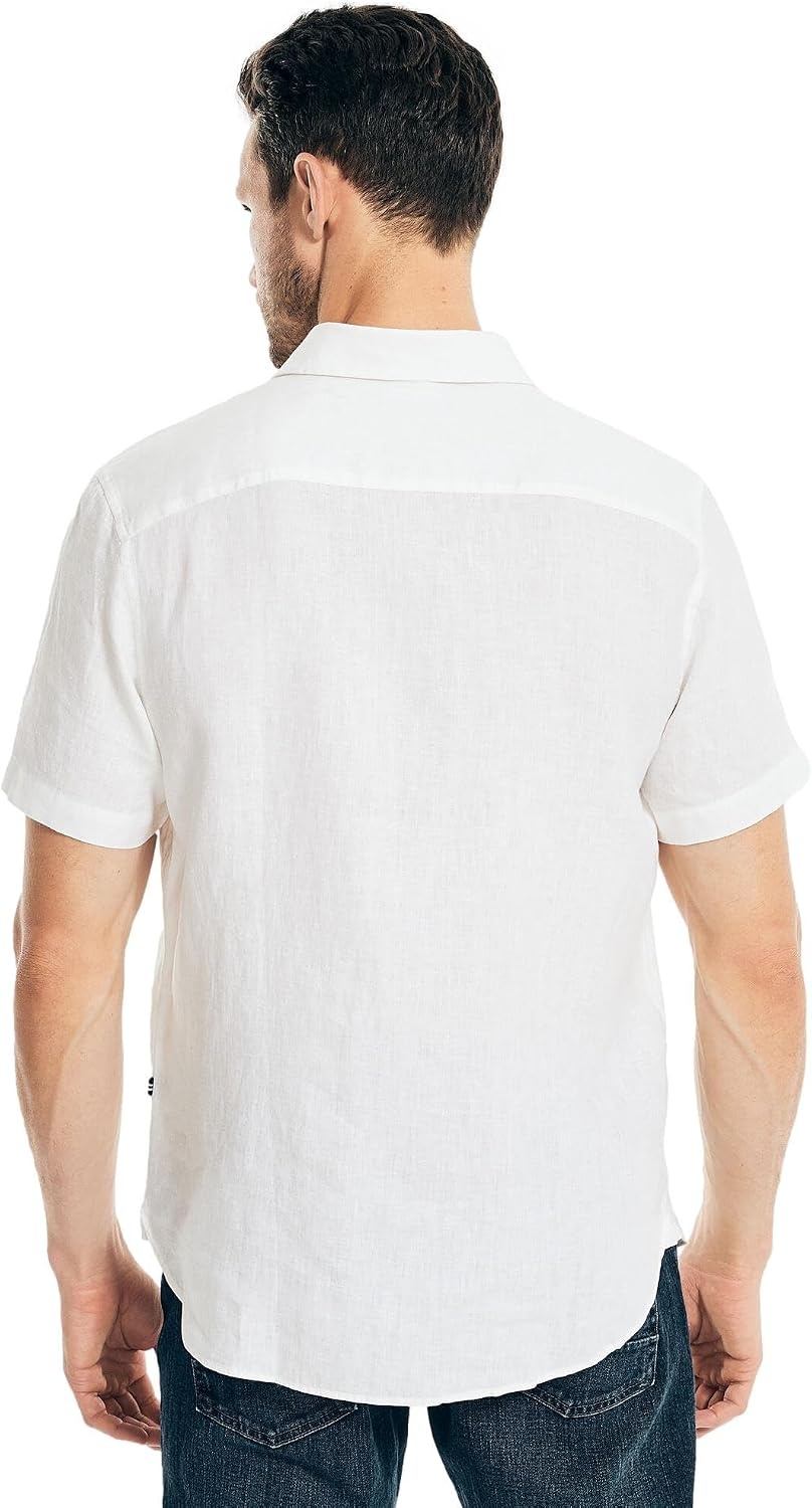 image:imageNautica Mens Nautica Sustainably Crafted Linen ShortSleeve ShirtGreen Leaf