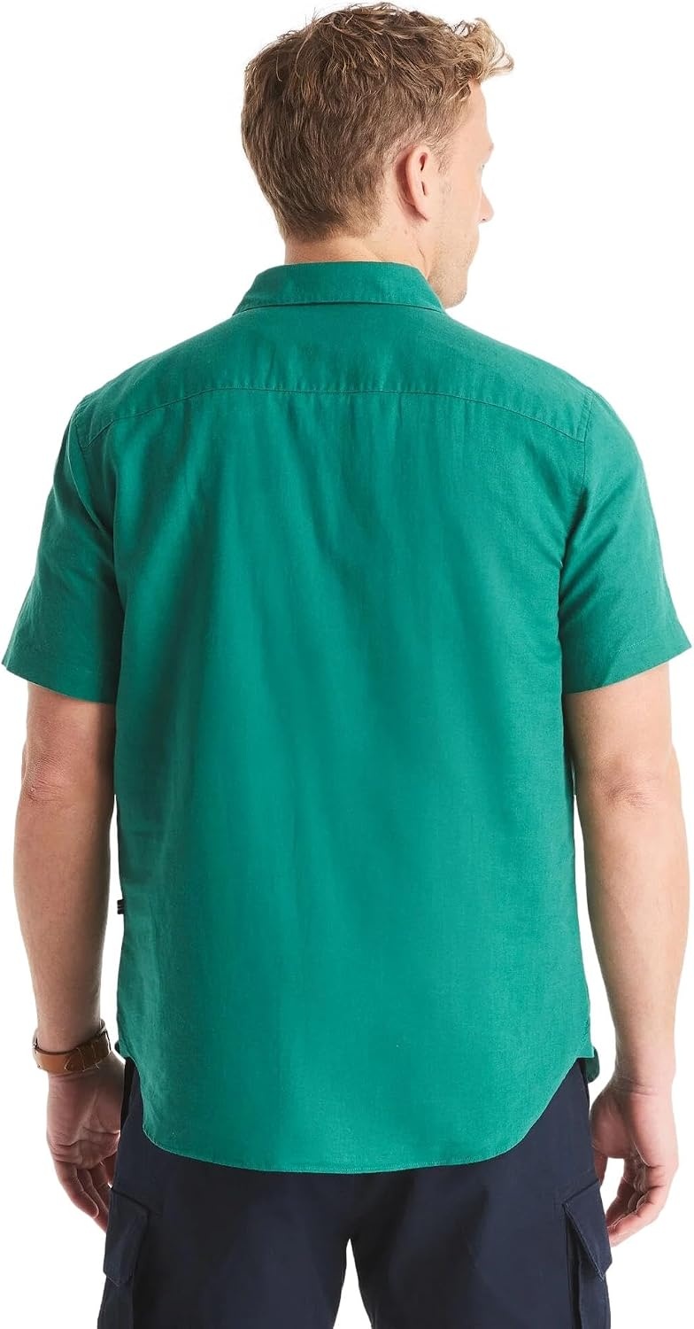 image:imageNautica Mens Nautica Sustainably Crafted Linen ShortSleeve ShirtGreen Leaf