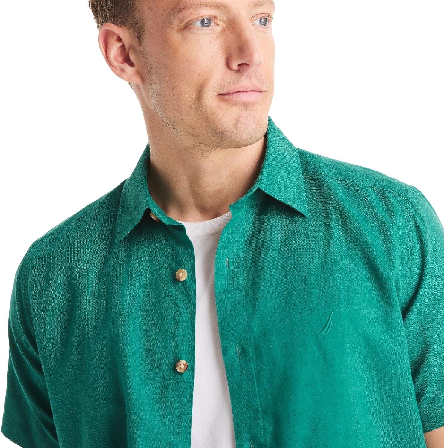 image:imageNautica Mens Nautica Sustainably Crafted Linen ShortSleeve ShirtGreen Leaf