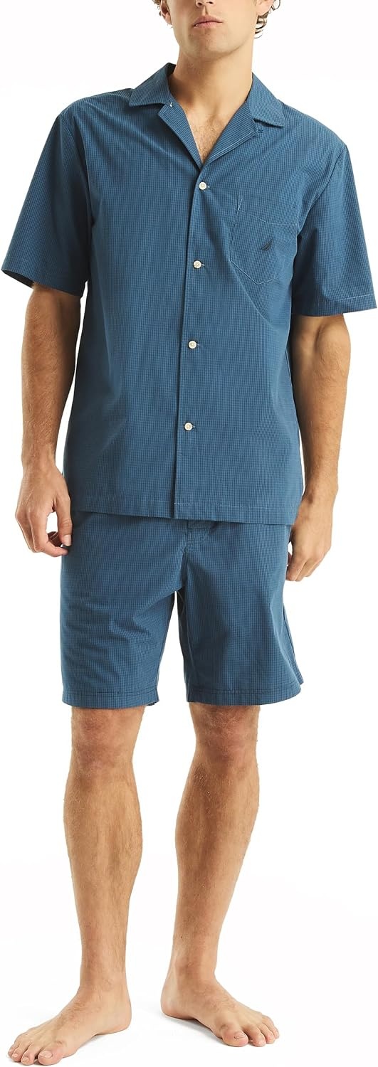 image:imageNautica Mens Nautica Sustainably Crafted Plaid Camp Sleep ShirtEnsign Blue