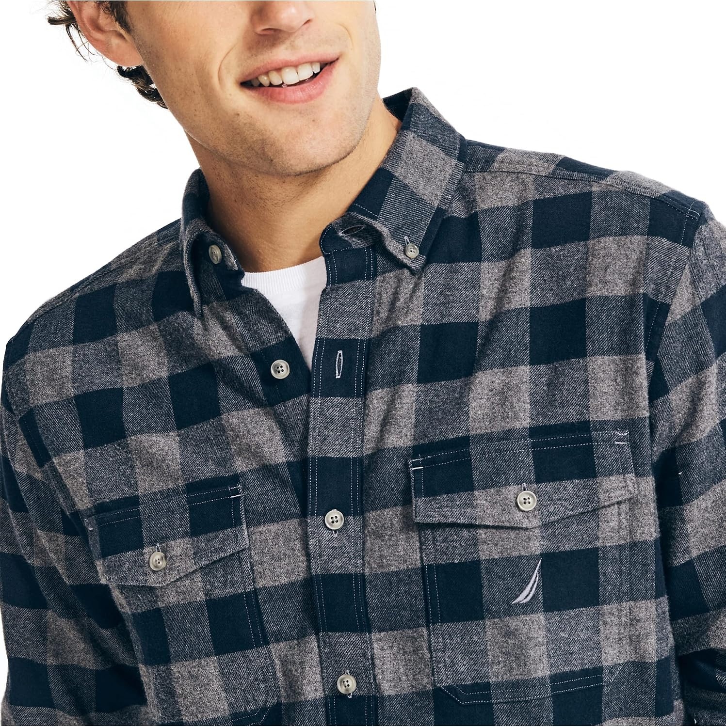 image:imageNautica Mens Nautica Sustainably Crafted Plaid Flannel ShirtGrey Heather