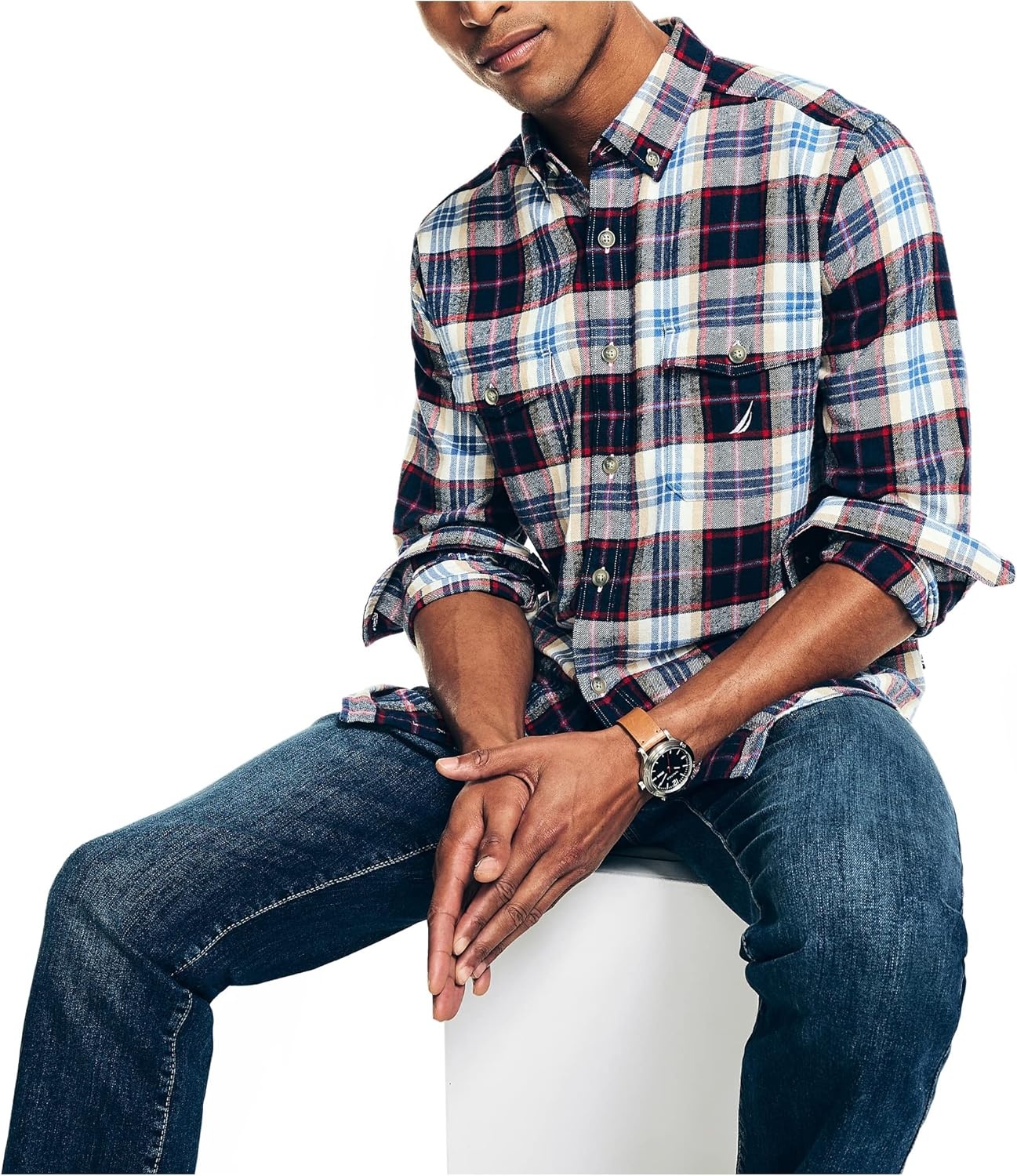 image:imageNautica Mens Nautica Sustainably Crafted Plaid Flannel ShirtMarshmallow