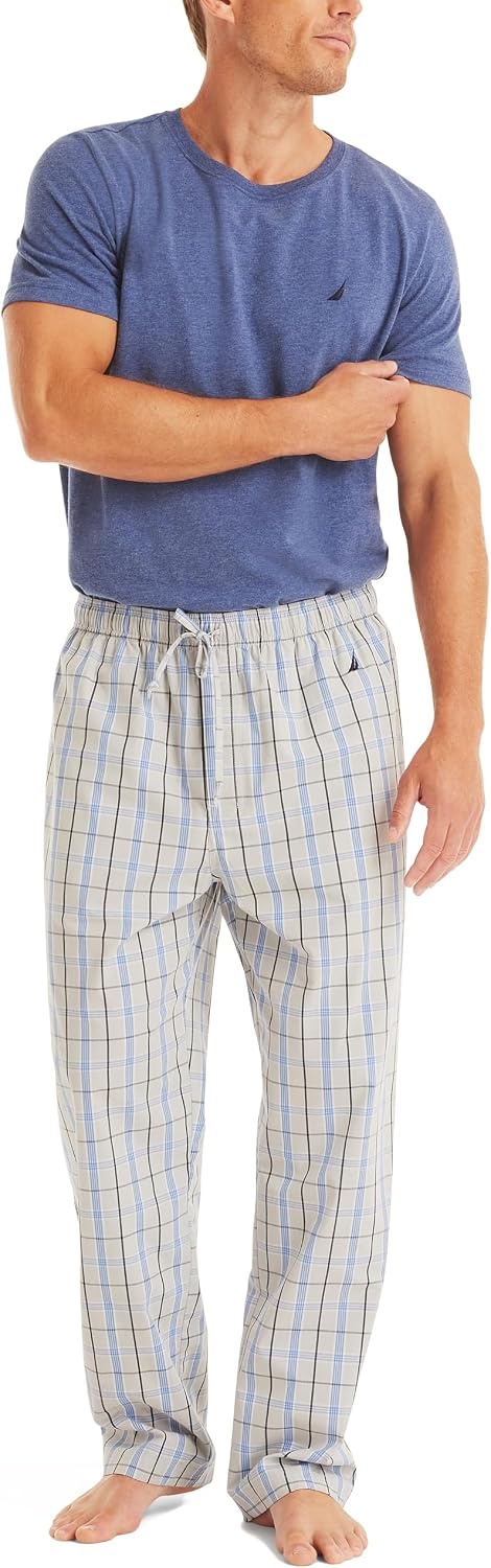 image:imageNautica Mens Nautica Sustainably Crafted Plaid Poplin Sleep PantHigh Rise