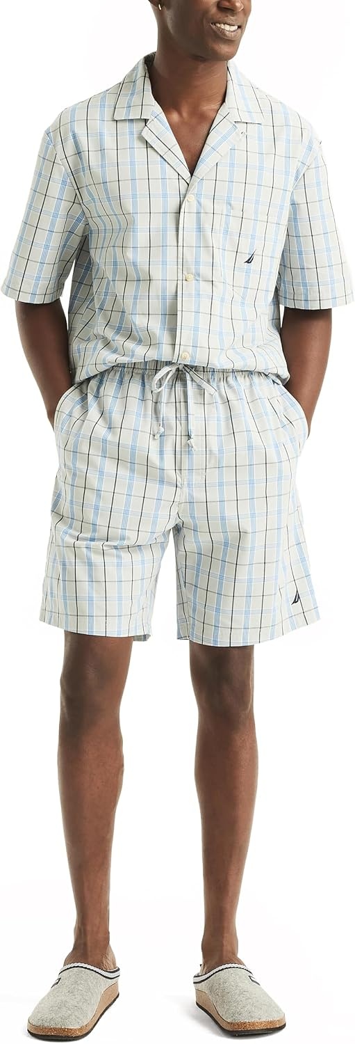 image:imageNautica Mens Nautica Sustainably Crafted Plaid Poplin Sleep ShortHigh Rise