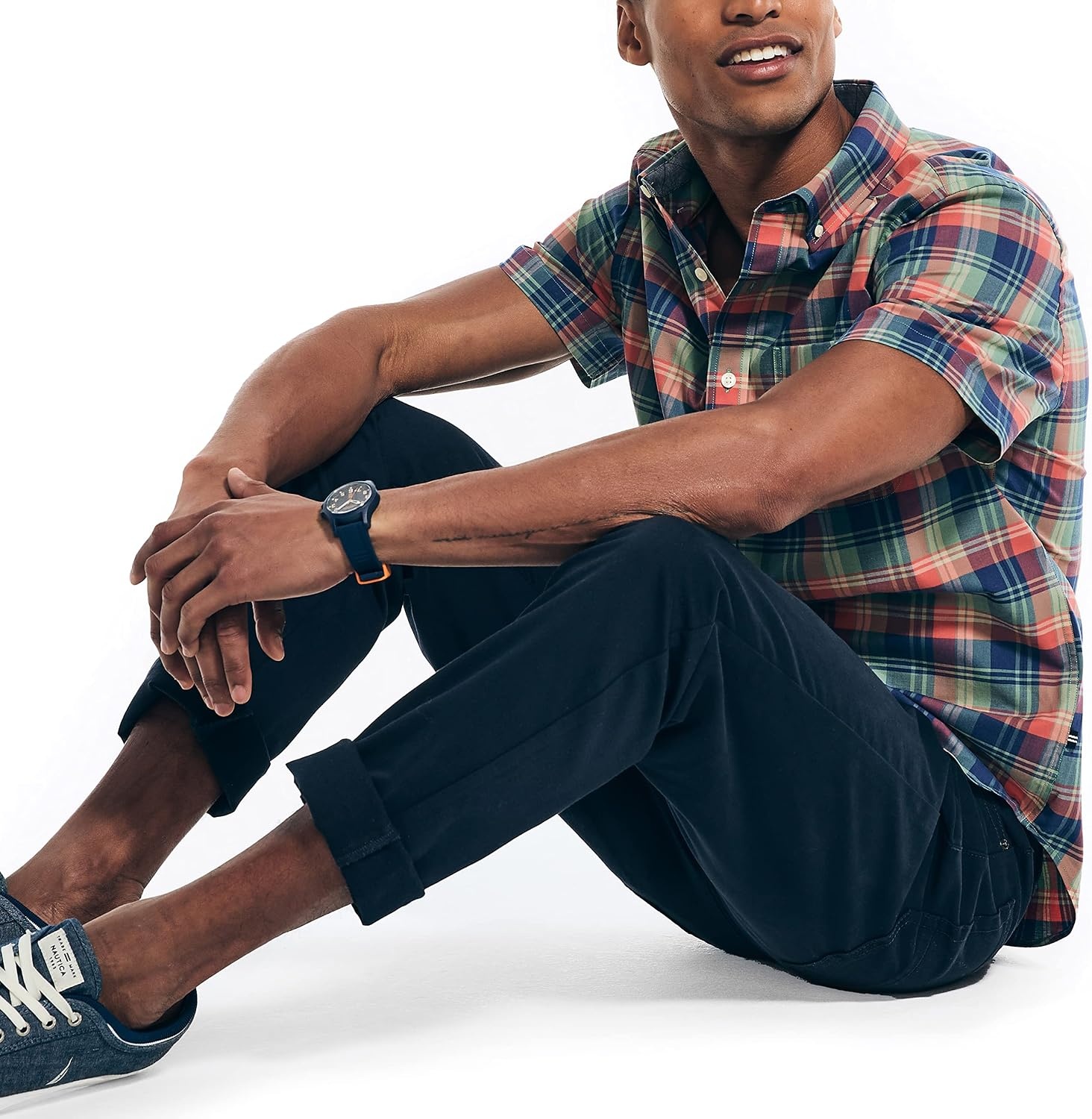 image:imageNautica Mens Nautica Sustainably Crafted Plaid ShortSleeve ShirtDark Ivy
