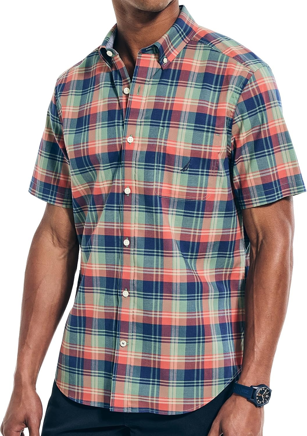 image:imageNautica Mens Nautica Sustainably Crafted Plaid ShortSleeve ShirtDark Ivy