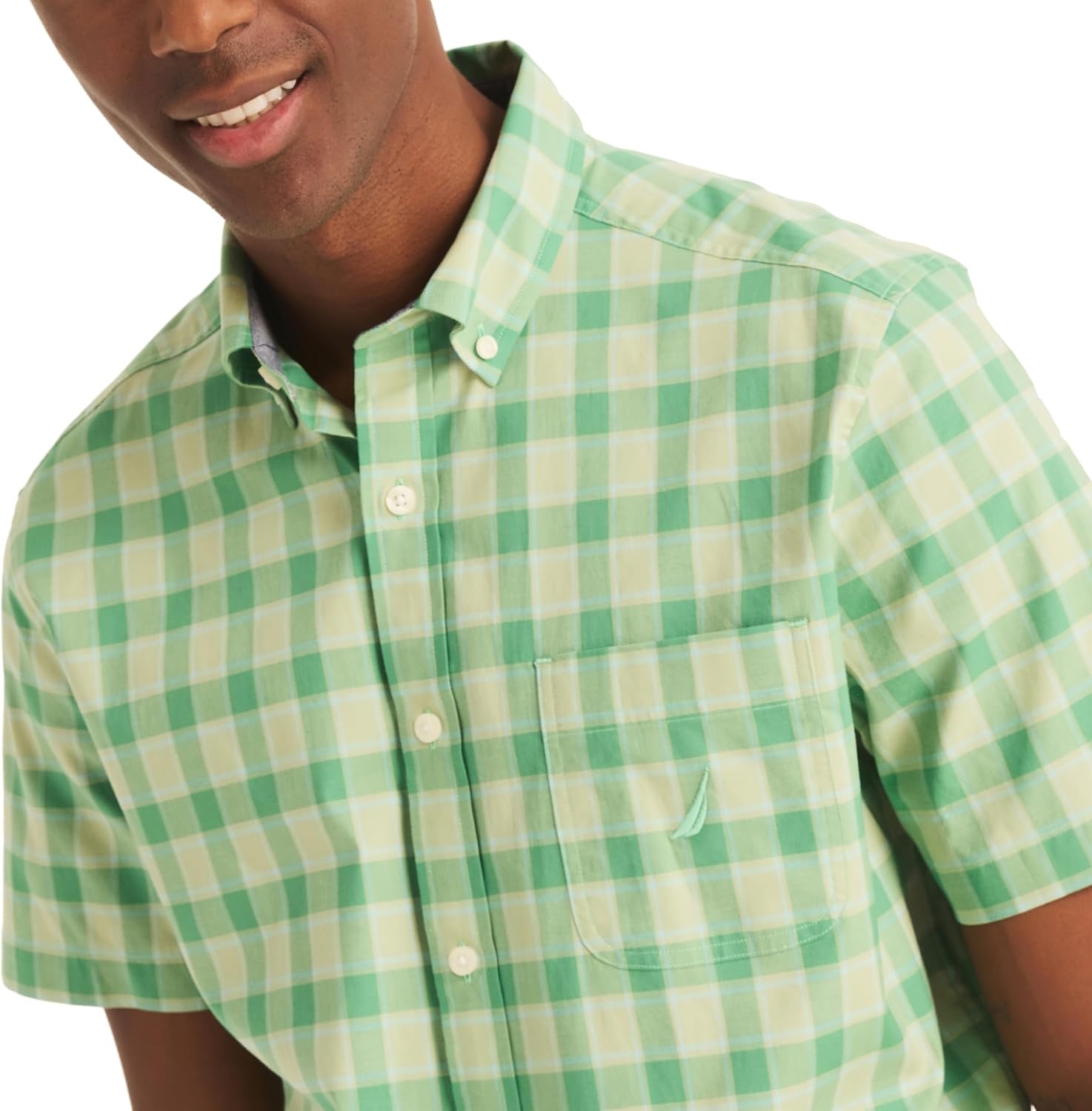 image:imageNautica Mens Nautica Sustainably Crafted Plaid ShortSleeve ShirtFair Green