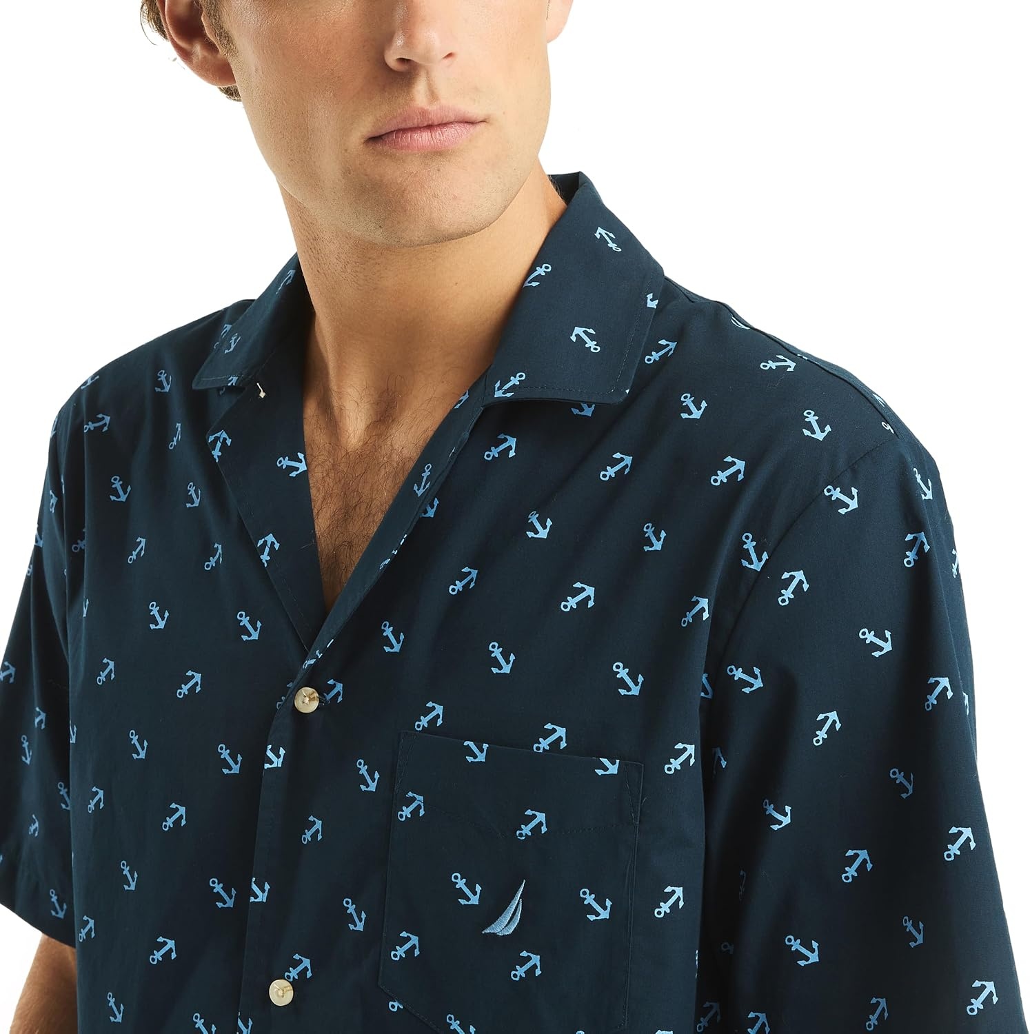 image:imageNautica Mens Nautica Sustainably Crafted Printed Camp Sleep ShirtMaritime Navy