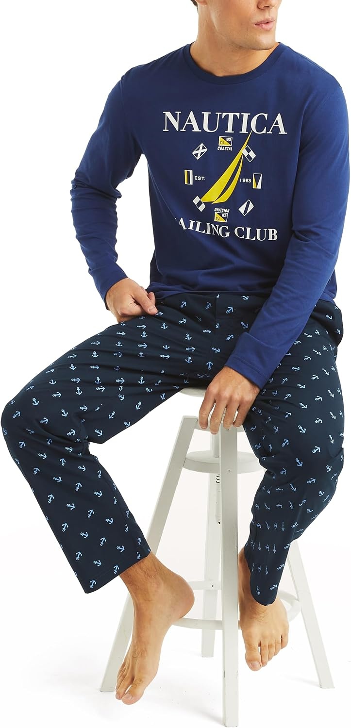 image:imageNautica Mens Nautica Sustainably Crafted Printed Poplin Sleep PantMaritime Navy