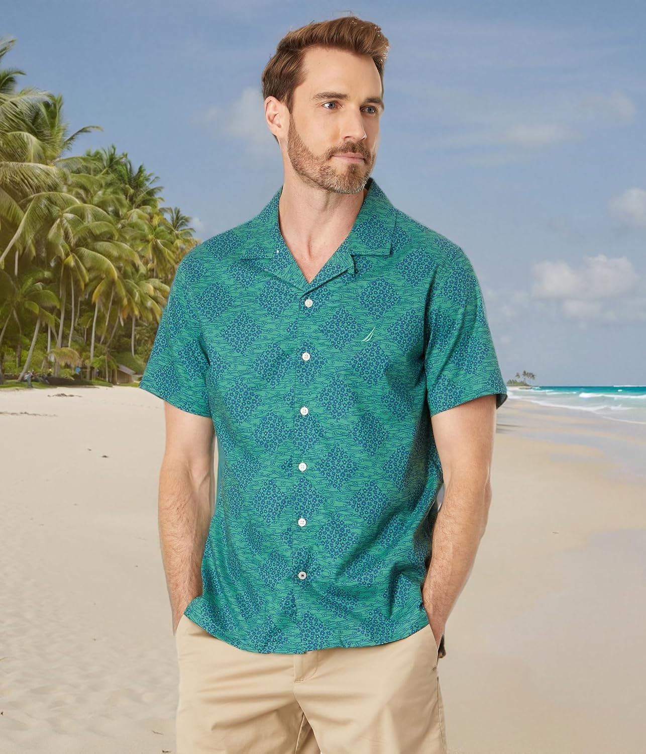 image:imageNautica Mens Nautica Sustainably Crafted Printed ShortSleeve ShirtCoastal Pine