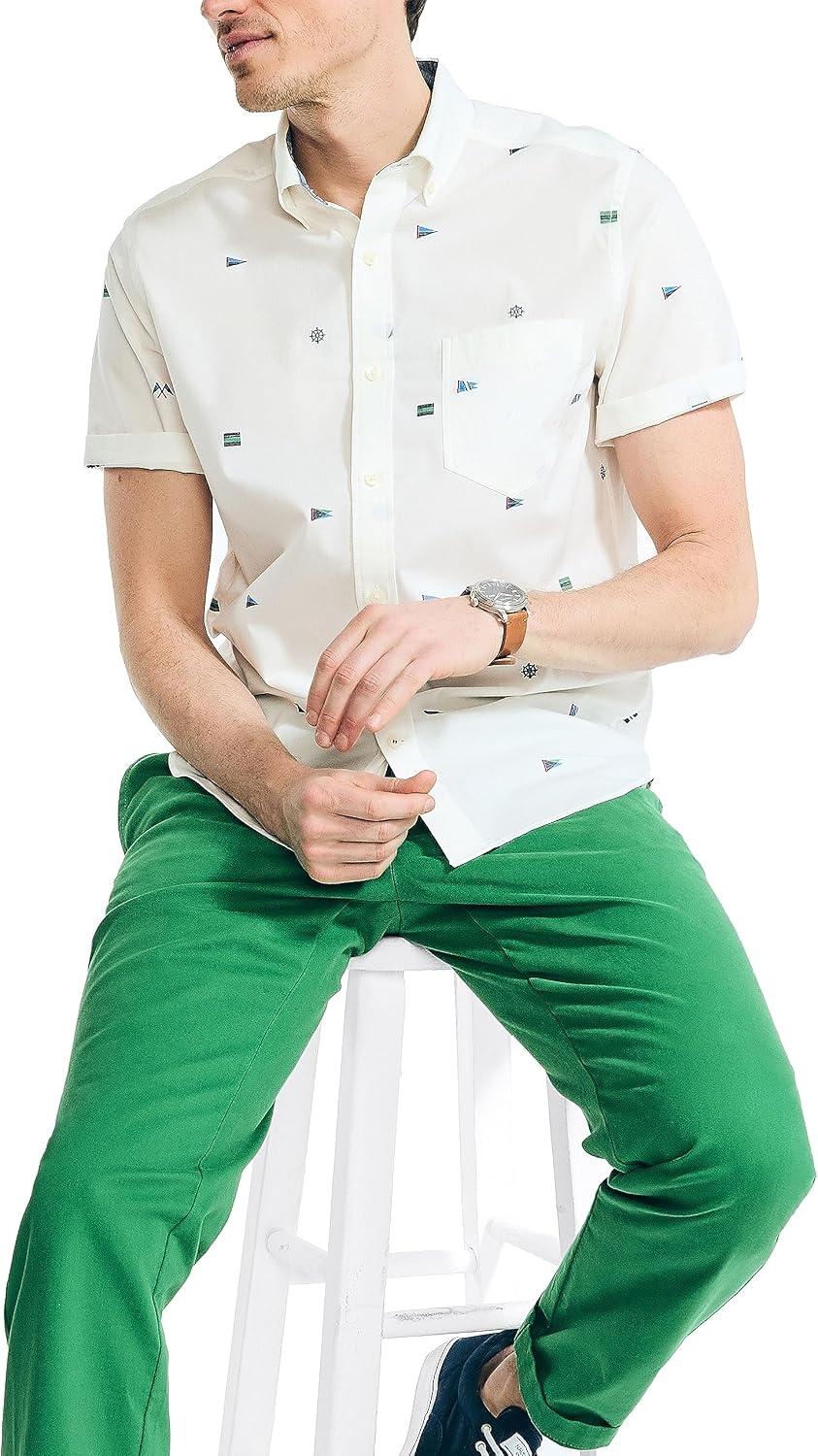 image:imageNautica Mens Nautica Sustainably Crafted Printed ShortSleeve ShirtSail White