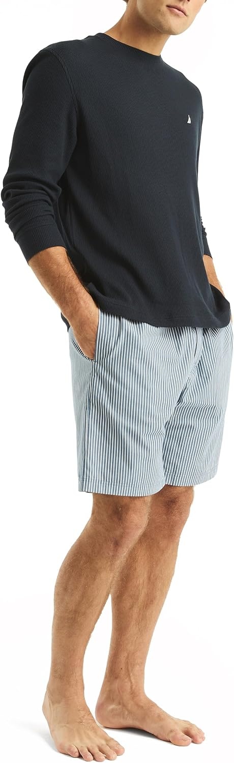 image:imageNautica Mens Nautica Sustainably Crafted Striped Poplin Sleep ShortEnsign Blue