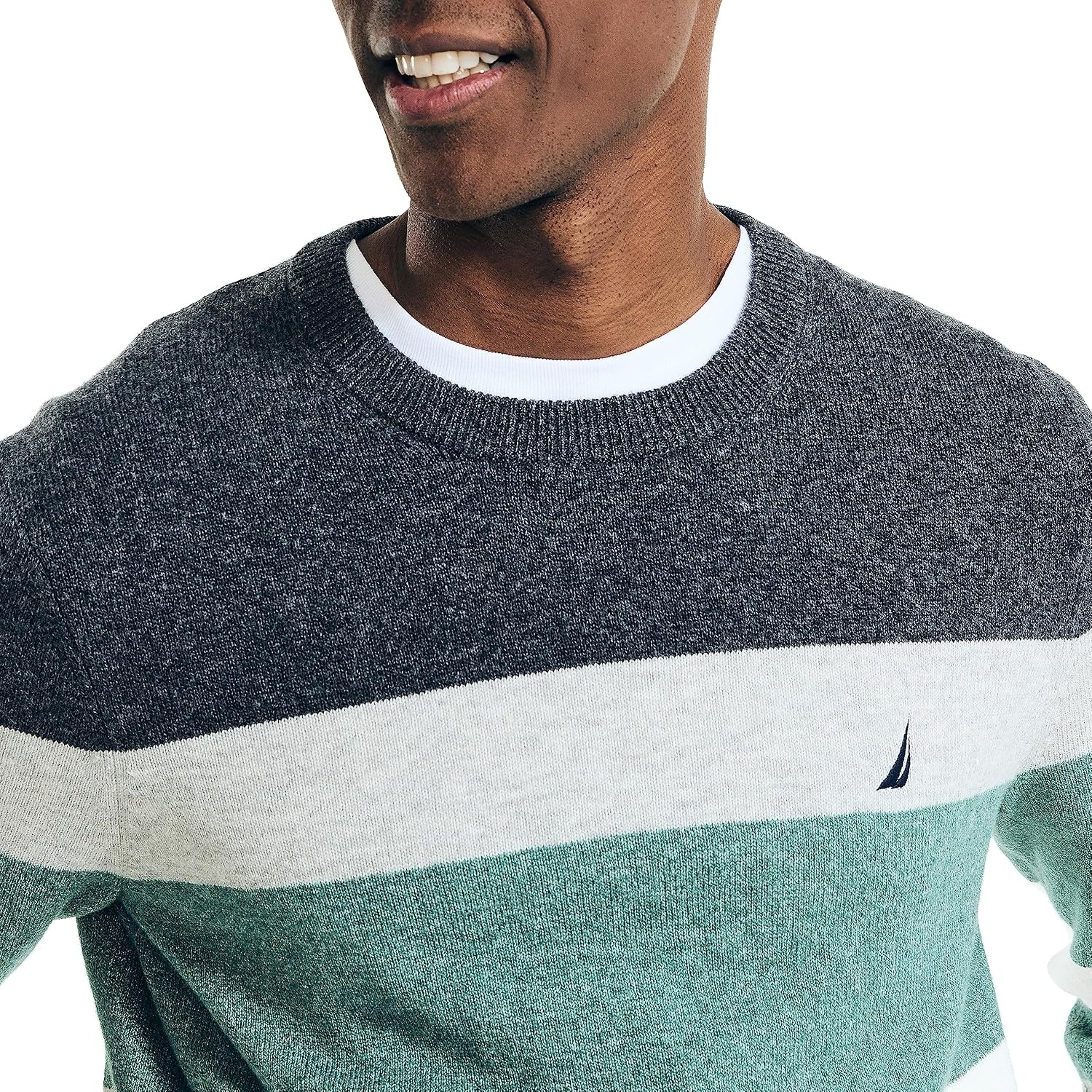 image:imageNautica Mens Nautica Sustainably Crafted Striped Textured Crewneck SweaterGrey Heather