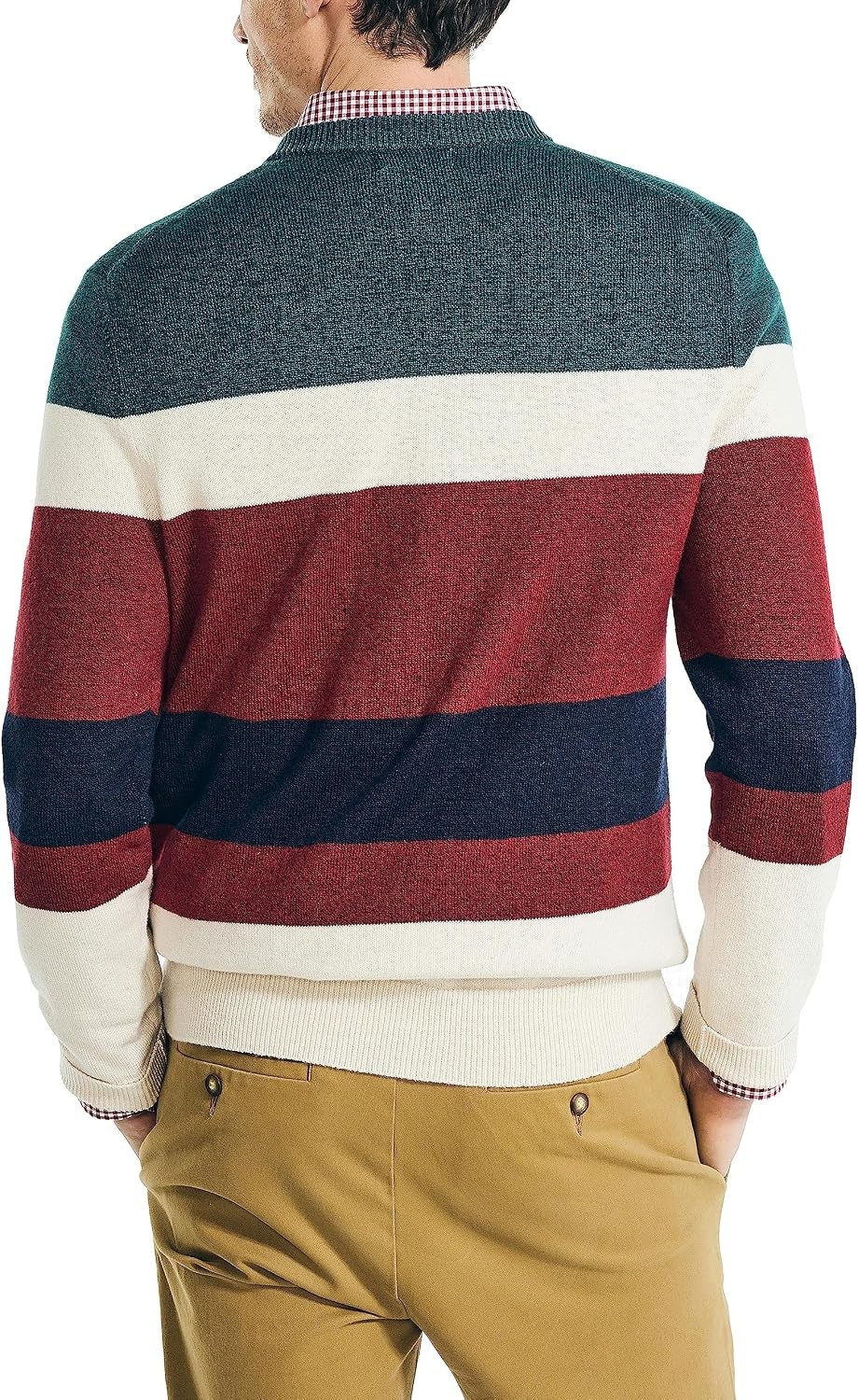 image:imageNautica Mens Nautica Sustainably Crafted Striped Textured Crewneck SweaterNautica Tan