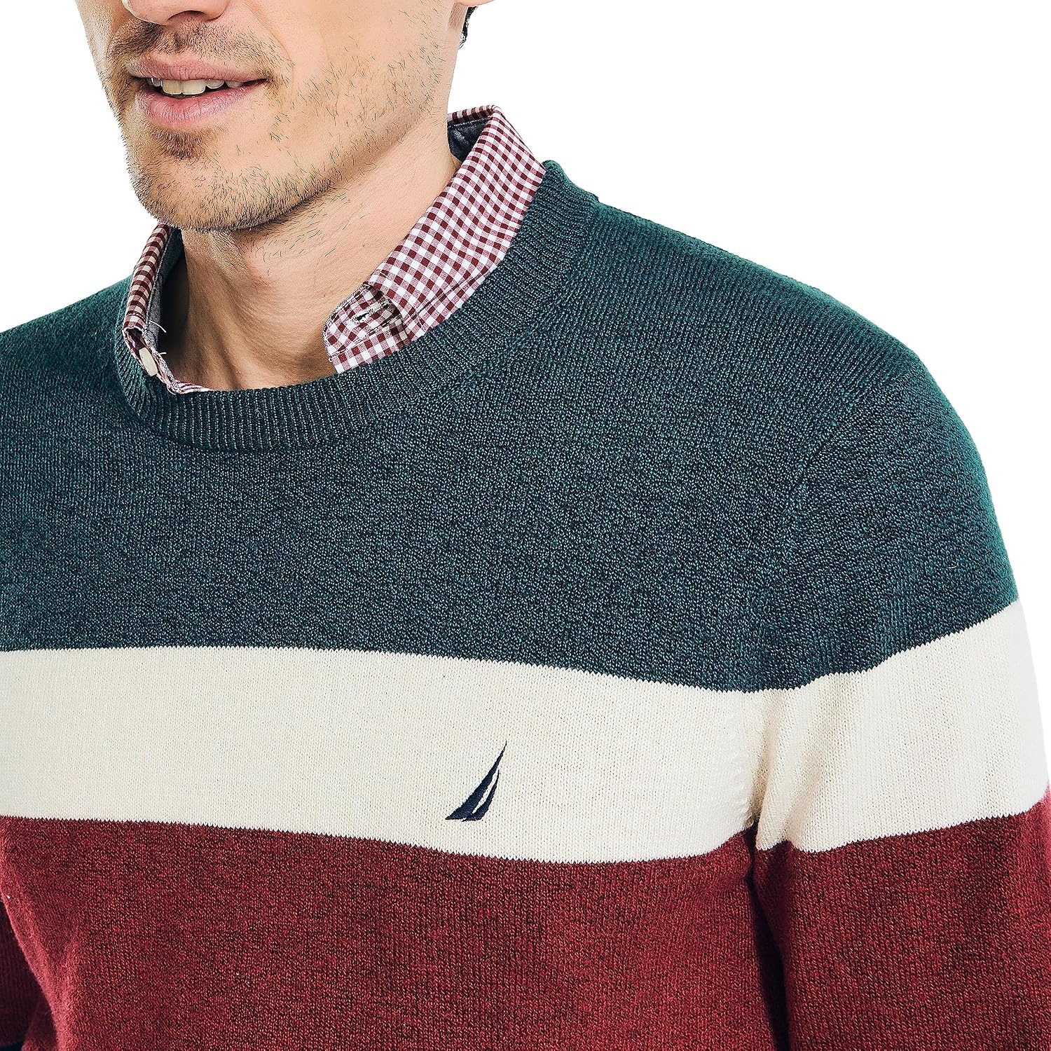 image:imageNautica Mens Nautica Sustainably Crafted Striped Textured Crewneck SweaterNautica Tan