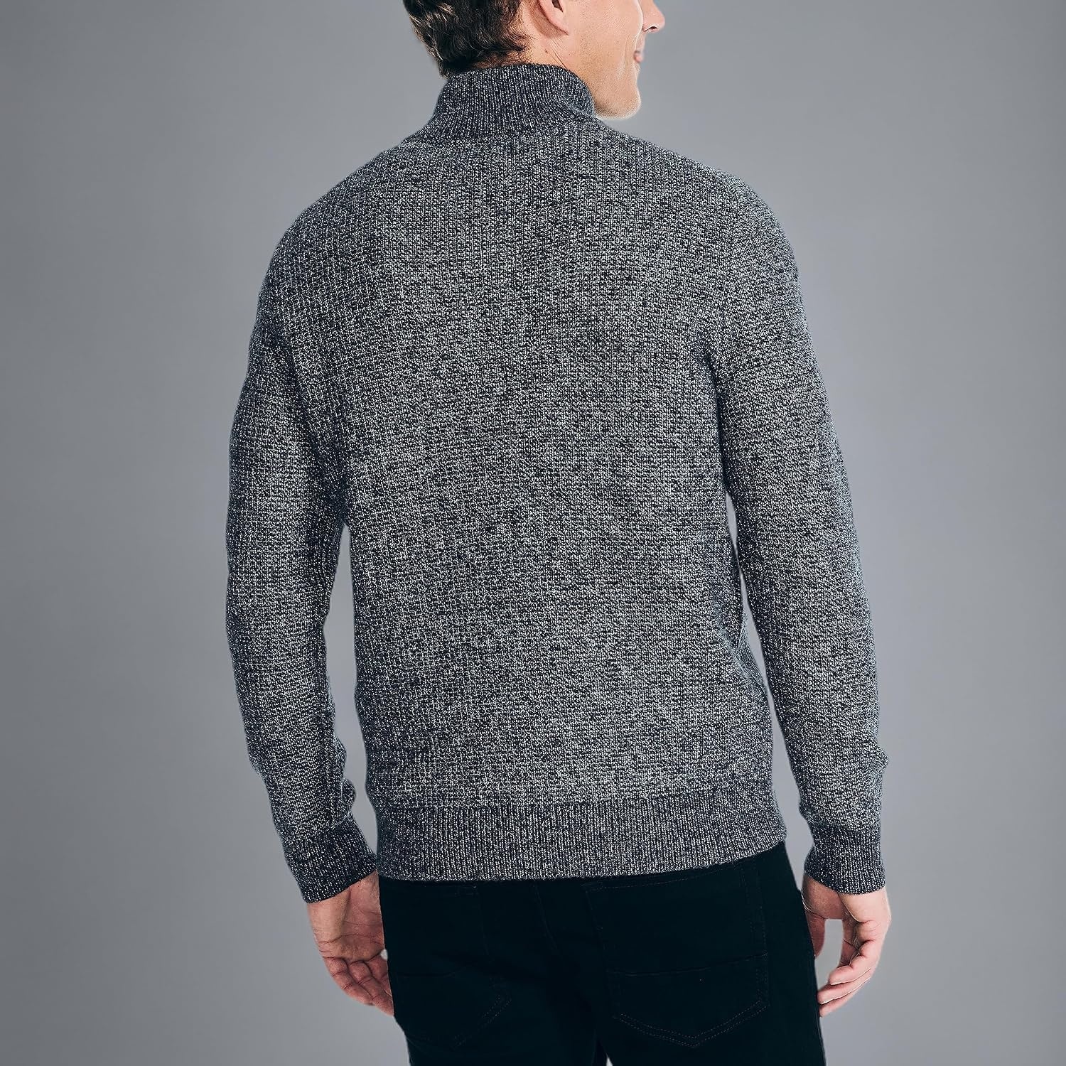 image:imageNautica Mens Nautica Sustainably Crafted Waffle MockNeck SweaterCharcoal Heather