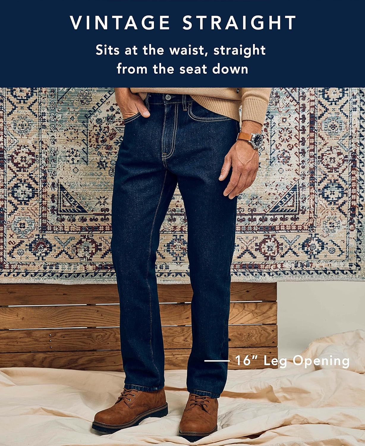 image:imageNautica Mens Nautica Vintage Straight Stretch DenimBotany Bay Wash
