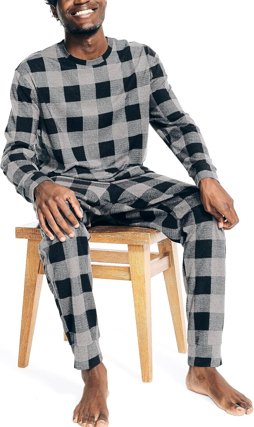 image:imageNautica Mens Nautica Waffle Buffalo Plaid Pajama Pant SetStorm Grey