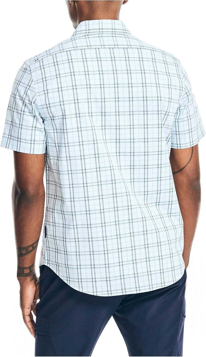 image:imageNautica Mens Navtech Slim Fit Plaid ShortSleeve ShirtSoft Blue