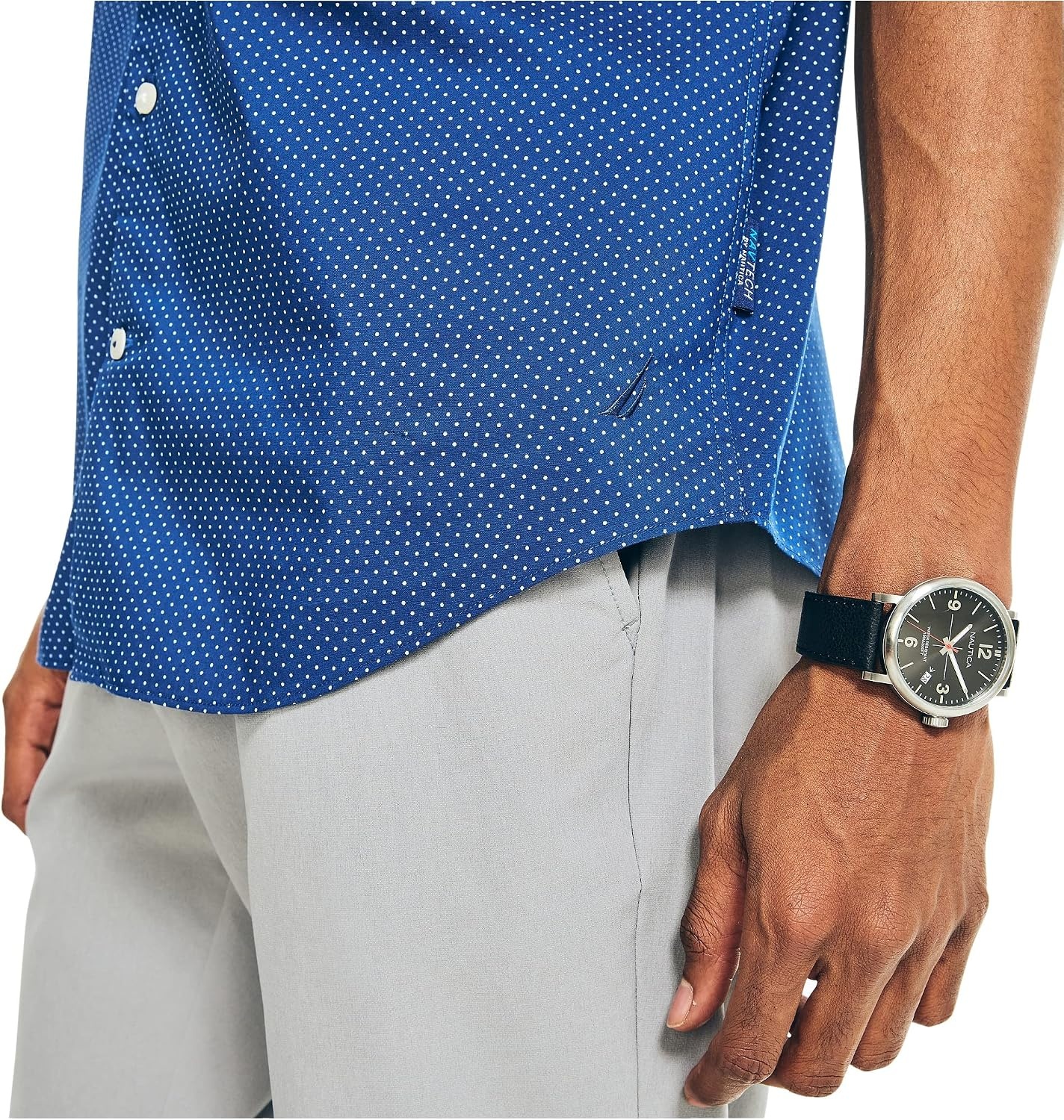 image:imageNautica Mens Navtech Slim Fit Printed Shortsleeve ShirtEstate Blue