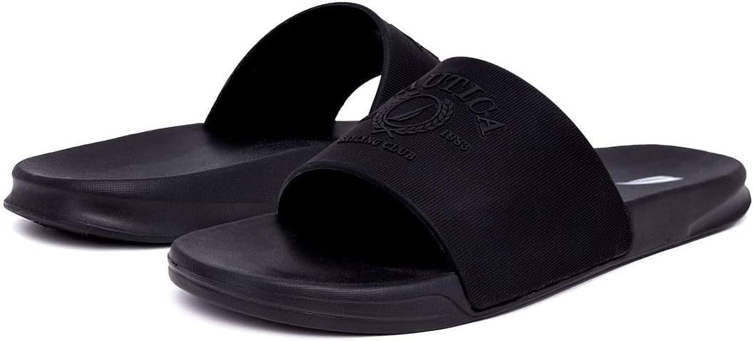 image:imageNautica Mens Open Toe Slide Sandals Comfortable Indoor amp Outdoor Shower SlippersBlack Mono Porter